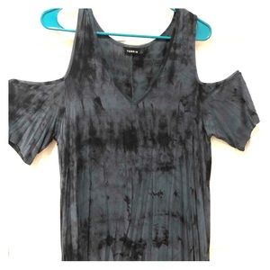 Blue and black tie dye cold shoulder top -2xl